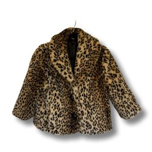 Forever 21 faux leopard fur coat 3/4 sleeve length cape jacket XS Mob Wives Era